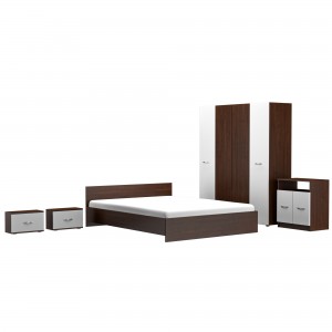 Set Dormitor Wenghe/alb 4 usi cu Comoda TV +Living Ehome