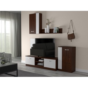 Set Dormitor Wenghe/alb 4 usi cu Comoda TV +Living Ehome