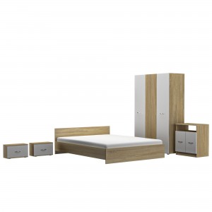 Set Dormitor Sonoma/alb 3 usi cu Comoda Tv +Saltea Ehome