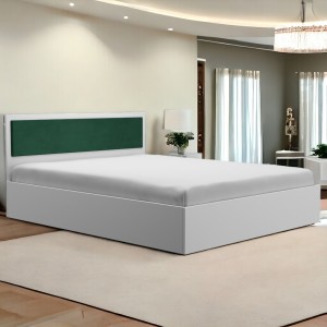 Pat alb cu tablie tapitata verde Ehome