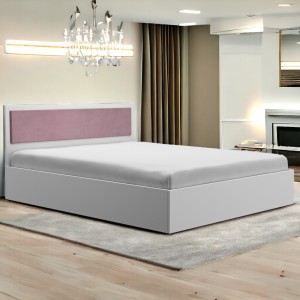 Pat alb cu tablie tapitata roz Ehome