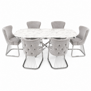 Set masa ovala cu 6 scaune gri/silver