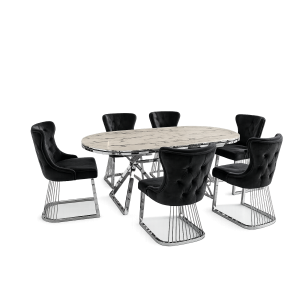 Set masa ovala cu 6 scaune negru/silver