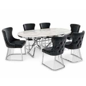 Set masa ovala cu 6 scaune gri antracit/silver