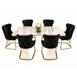 Set masa dreptunghi cu 6 scaune negru/auriu