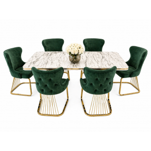 Set masa dreptunghi cu 6 scaune verde smarald/auriu